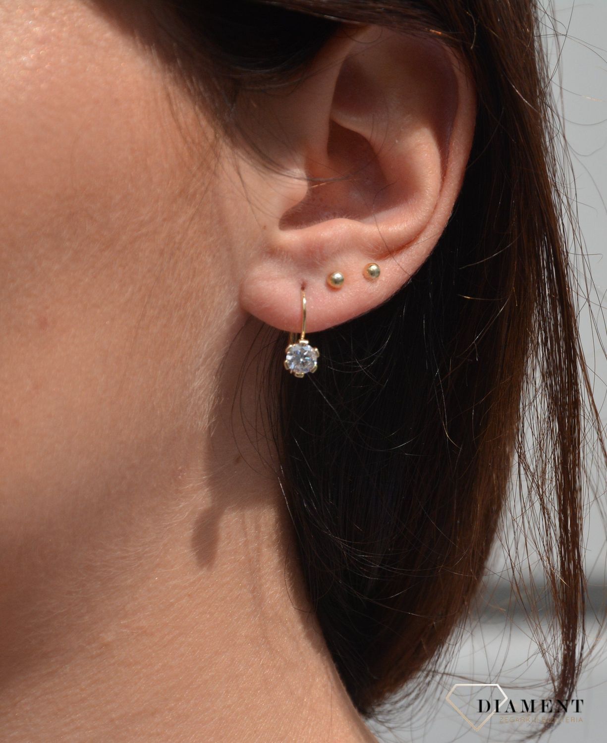 Złote kolczyki dla dziewczynki  z białą cyrkonią  KL 4193A.jpg